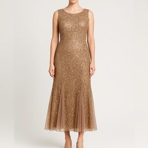 Alex Evenings Gold Sequin Lace Formal Dress – Size 16